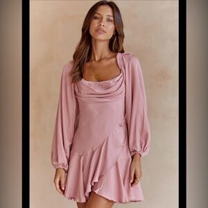 saints + secrets Rose Long Sleeve Ruffle-Hem Dress